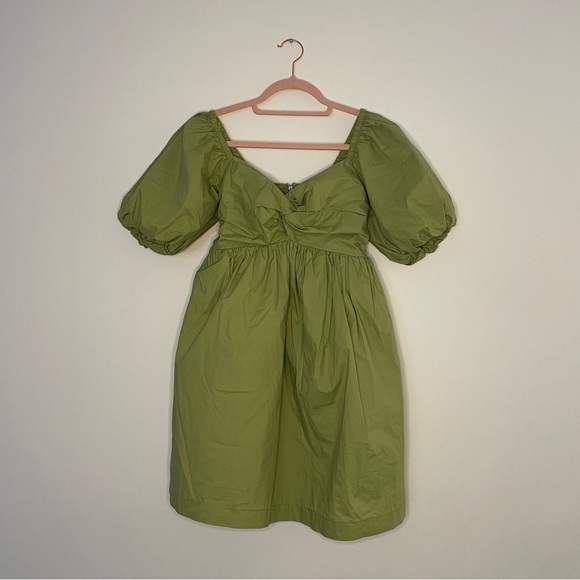 En Saison Green Puff Sleeve Cotton Mini Dress | Ruched Bodice | Size S - Picture 4 of 8